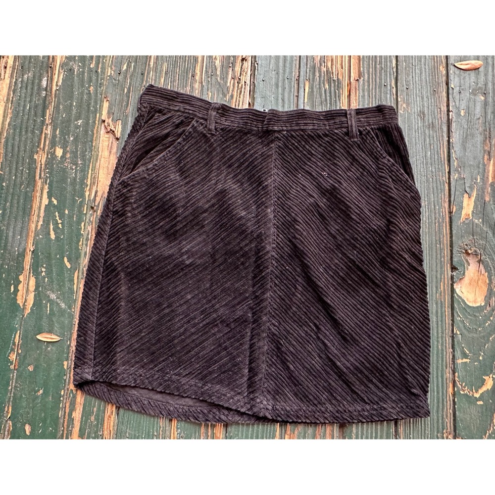 Vintage Quizz New York Black Corduroy Mini Skirt Chevron 100% Cotton goth 11/12
